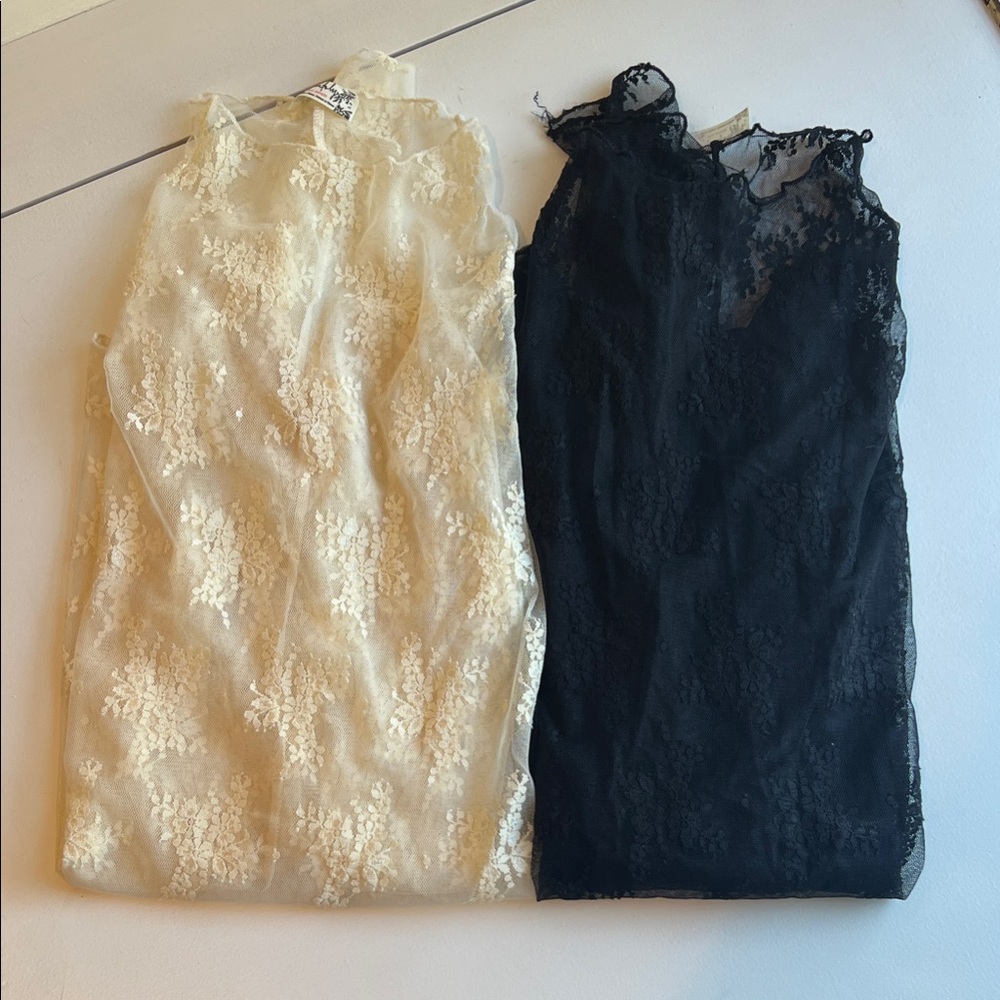 Free People Cream and Black Lace Blouses